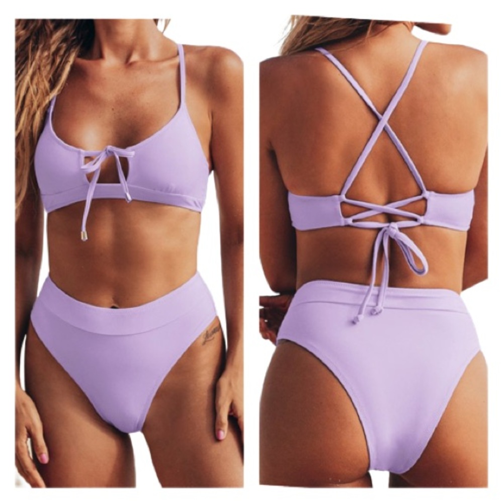 NWT Cupshe Lavender Lace Up High Waisted Bikini
